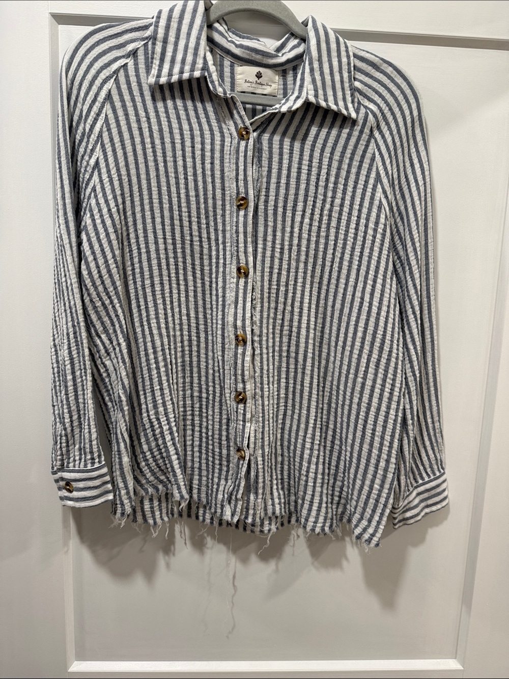 Striped Blue and White Button-Down Shirt by Rails
